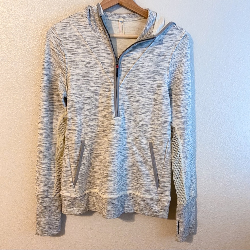 Free People Movement 1/2 Zip Mesh Grey Hooded Sweatshirt